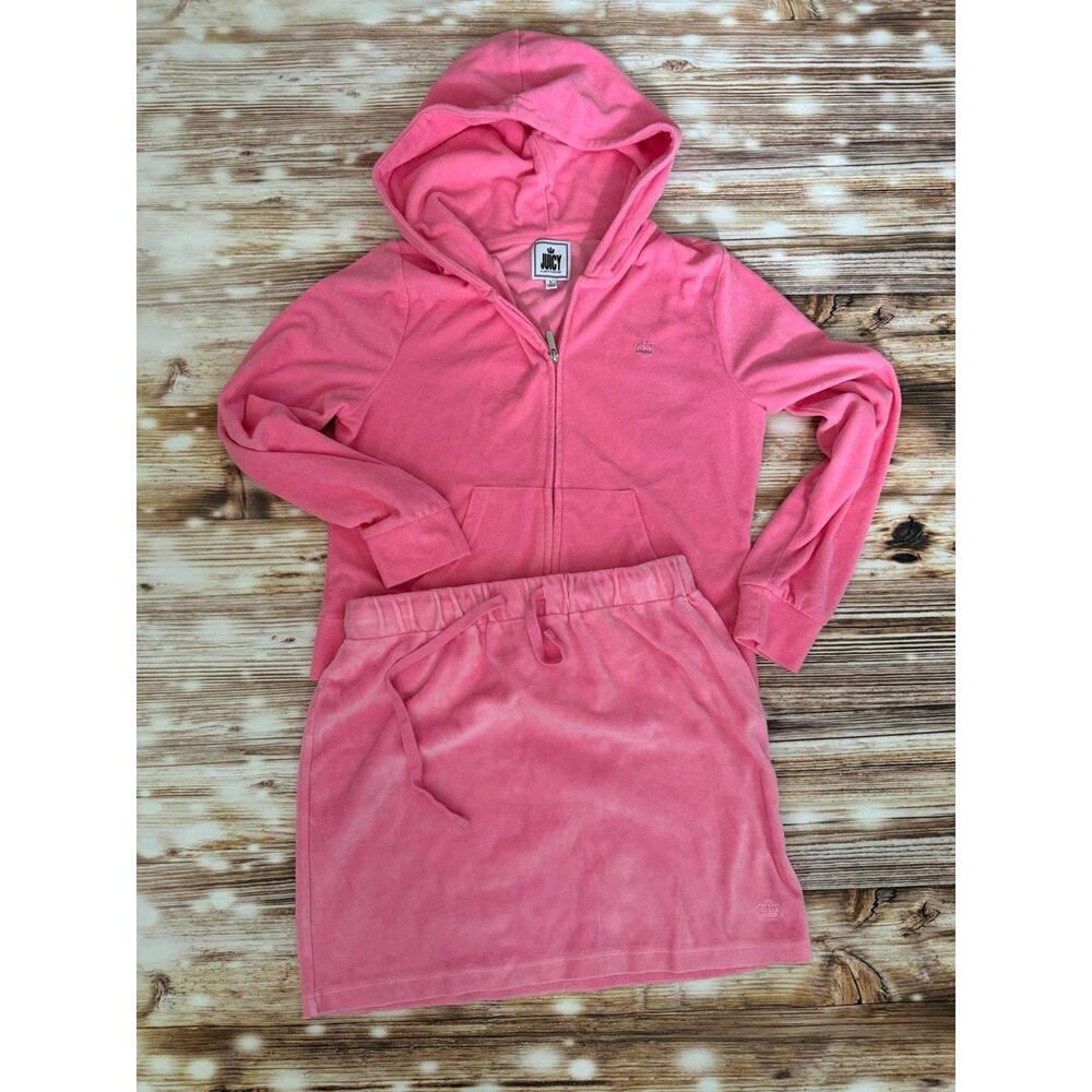 Pink Juicy Couture Track Suit Skirt & Hooded Jacket Size Large